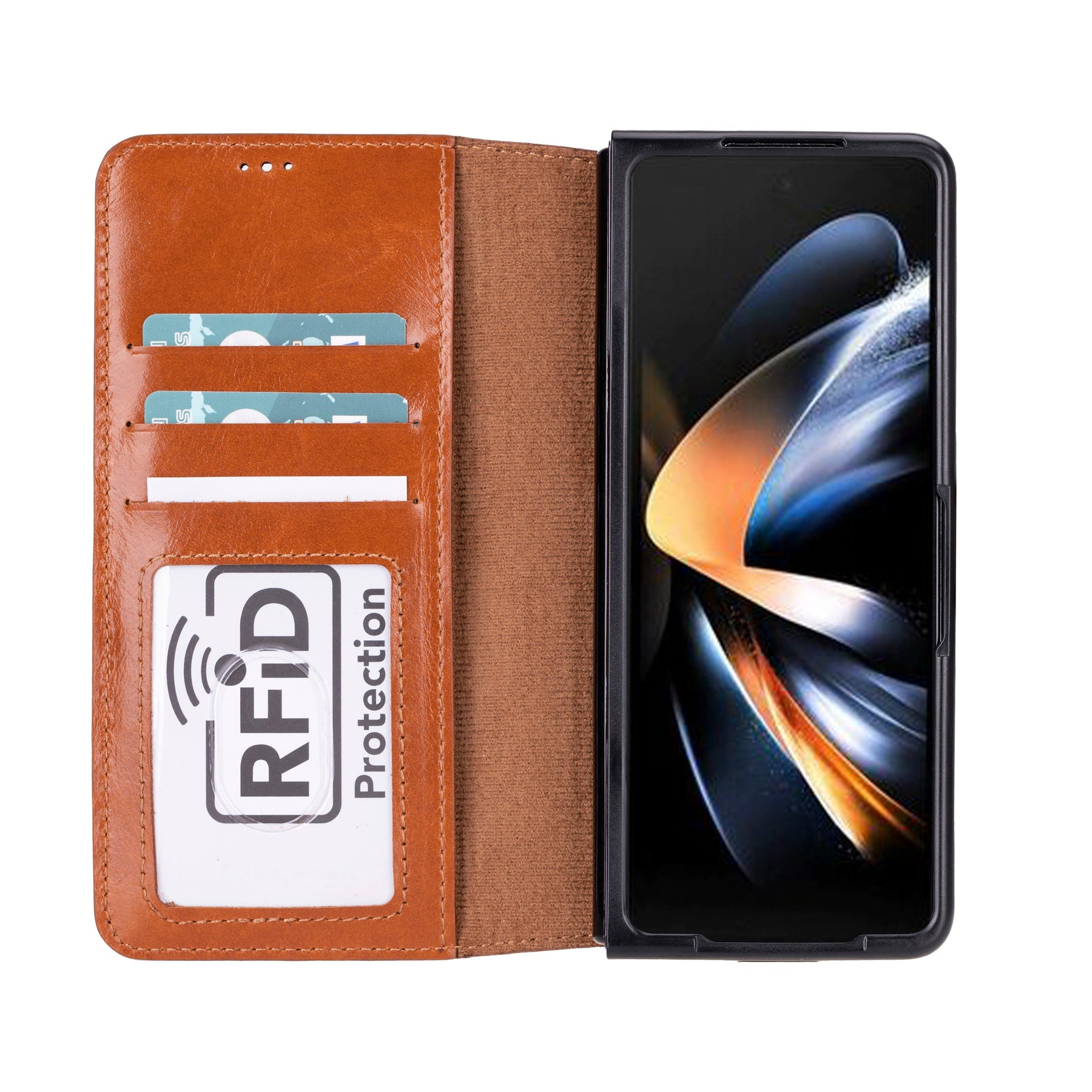 Niet-afneembare leren portemonneehoes voor de Samsung Galaxy Z Fold 5