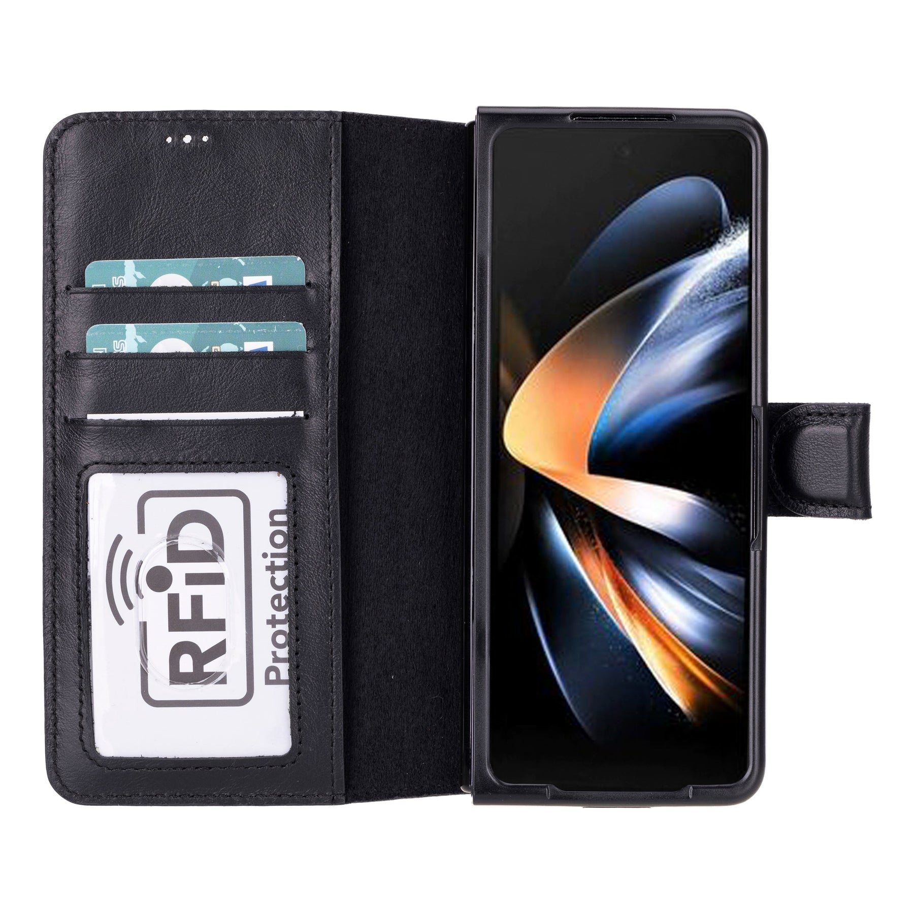 Niet-afneembare leren portemonneehoes voor de Samsung Galaxy Z Fold 5