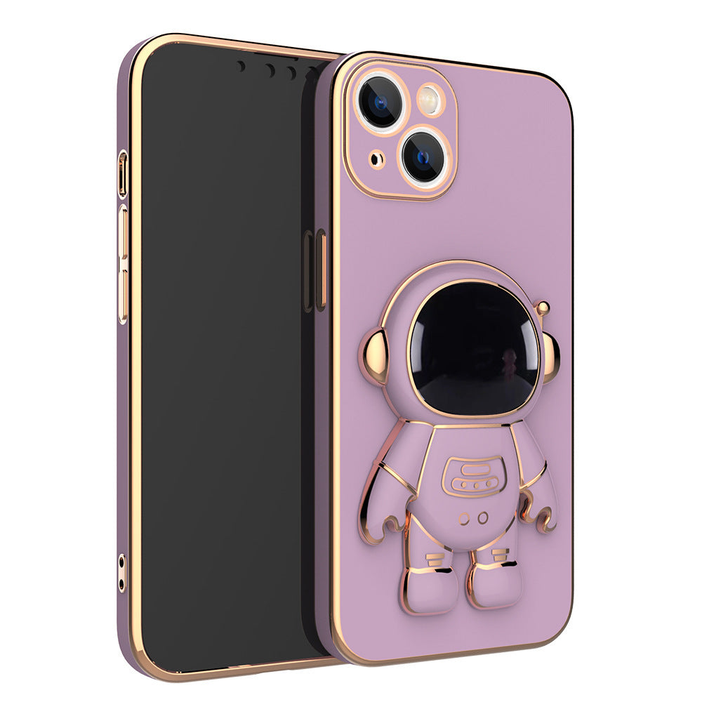 Smartphone in astronaut telefoonhoesje met standaard in gebruik