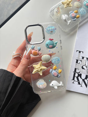 Detail van het speelse zeesterdesign op het telefoonhoesje