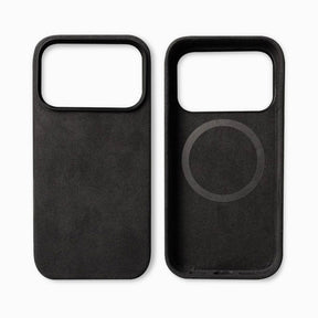 Suèdelook smartphonehoesje weergegeven vanuit een schuin perspectief