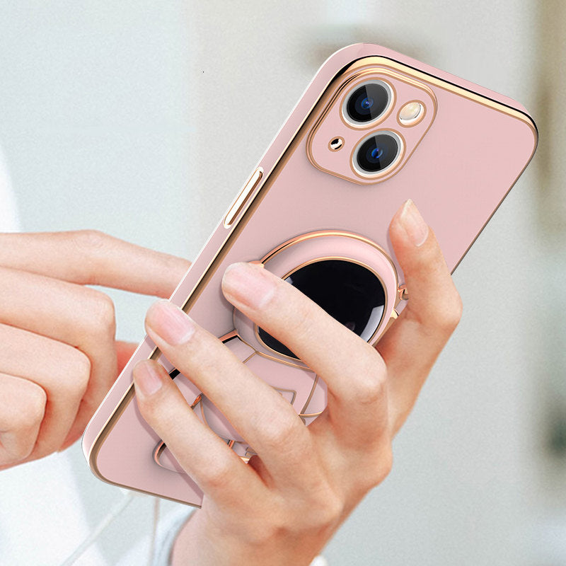Telefoonhoesje met houder in uitgeklapte stand voor handsfree kijken