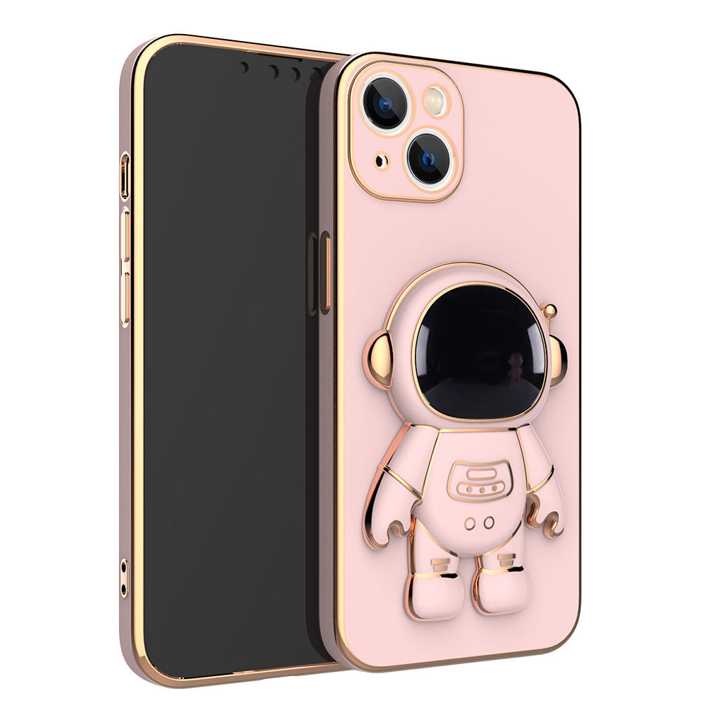 Achterkant van een 3D-telefoonhoesje met astronautdetail en houder