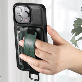 Detail van de polsband aan het iPhone hoesje