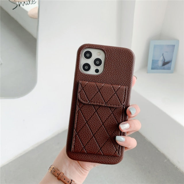 Leren-look iPhone-hoesje met Kaarthouder Diamantpatroon