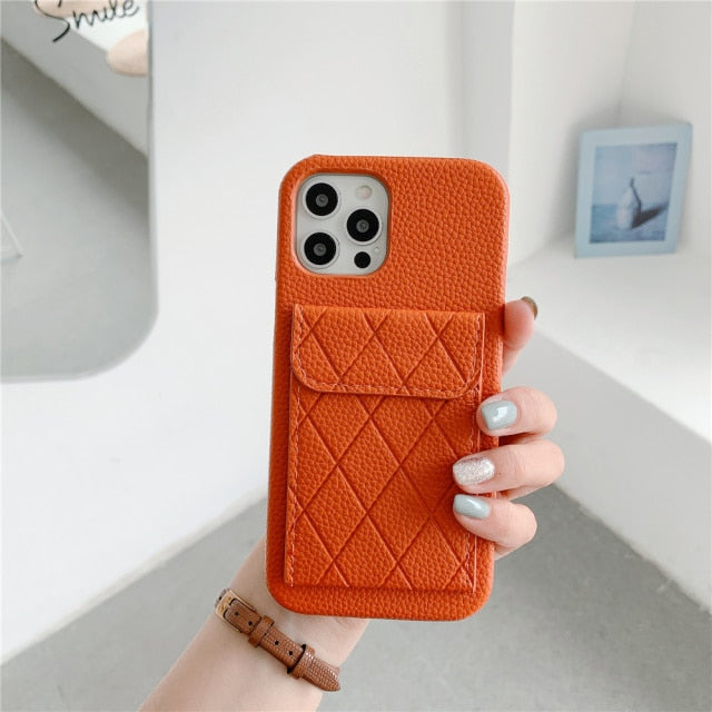 Leren-look iPhone-hoesje met Kaarthouder Diamantpatroon