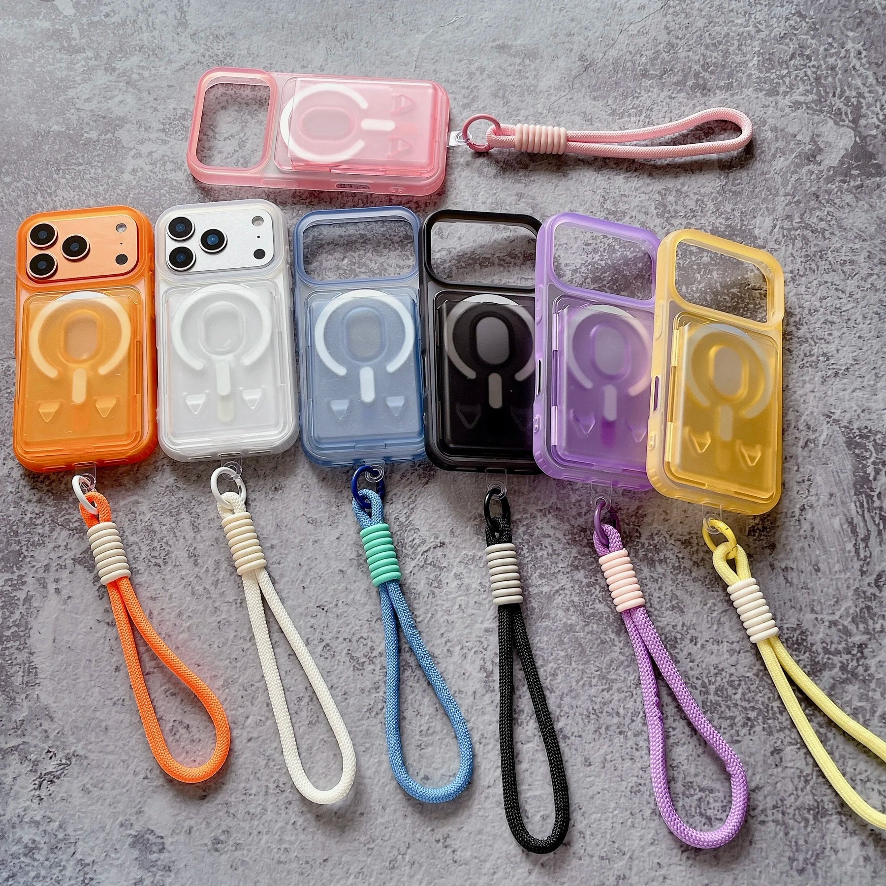 Overzicht van het iPhone-hoesje met portemonnee en polsband