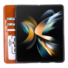 Niet-afneembare leren portemonneehoes voor de Samsung Galaxy Z Fold 5