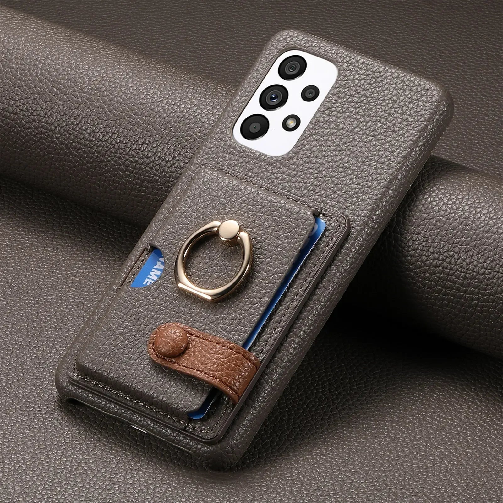 Telefoonhoesje met Pasjesvak en Ring Lerenlook