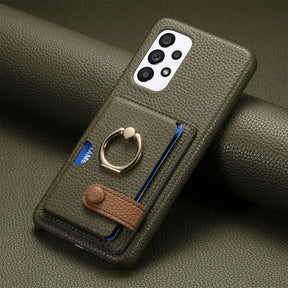 Telefoonhoesje met Pasjesvak en Ring Lerenlook
