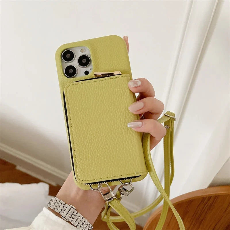 iPhone Portemonneehoesje van Kunstleer met Schouderkoord