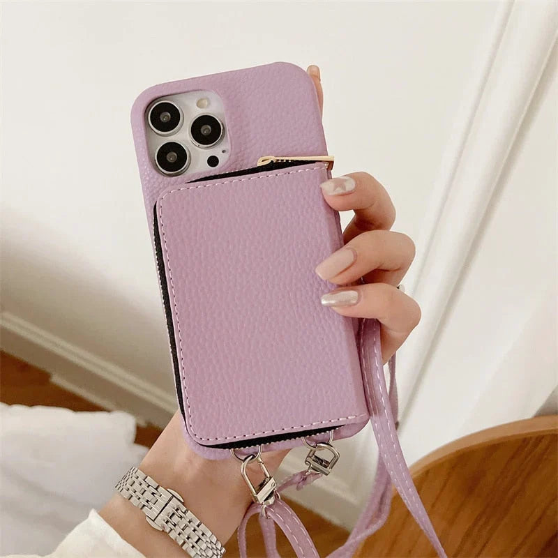 iPhone Portemonneehoesje van Kunstleer met Schouderkoord