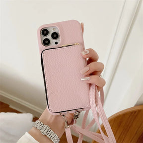 iPhone Portemonneehoesje van Kunstleer met Schouderkoord