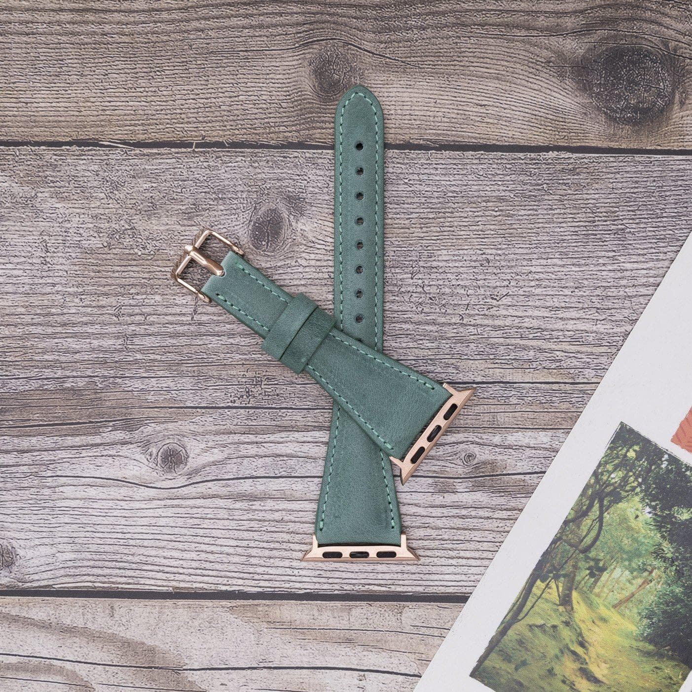 Klassieke, slanke Apple Watch-band van echt leer