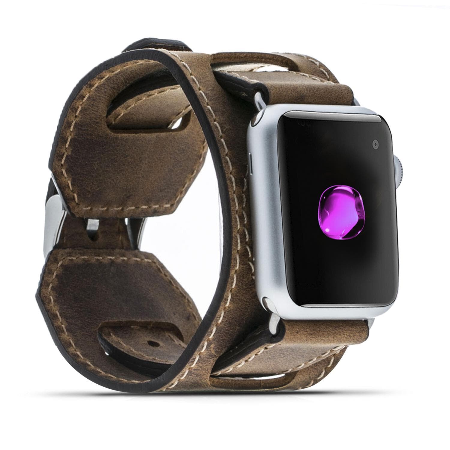 Apple Watch-bandje van echt leer met manchet