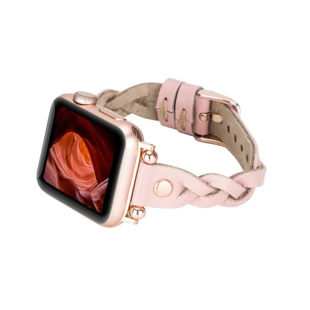 Wanda Ferro gevlochten roségouden Apple Watch-bandje in Trok-stijl van echt leer