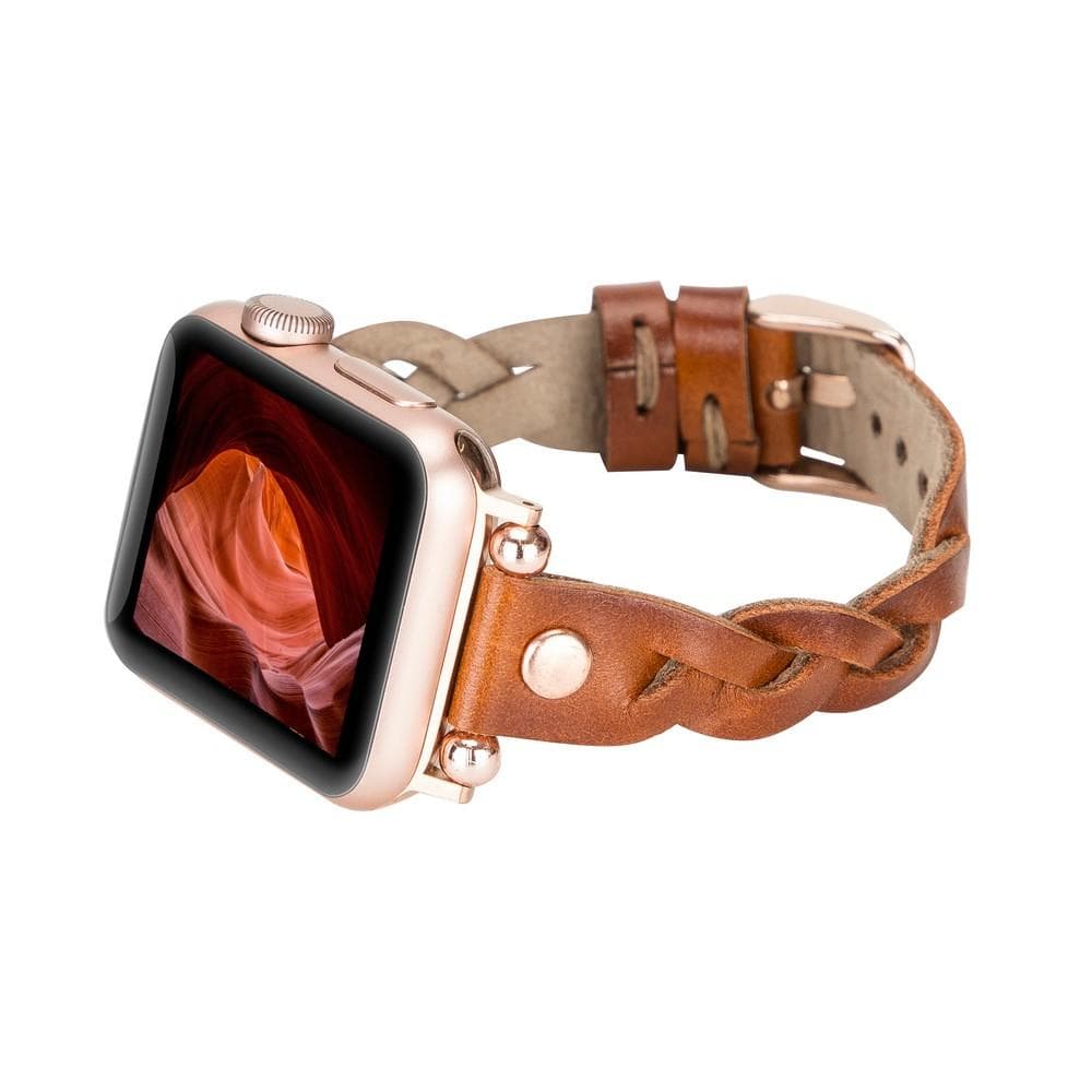 Wanda Ferro gevlochten roségouden Apple Watch-bandje in Trok-stijl van echt leer