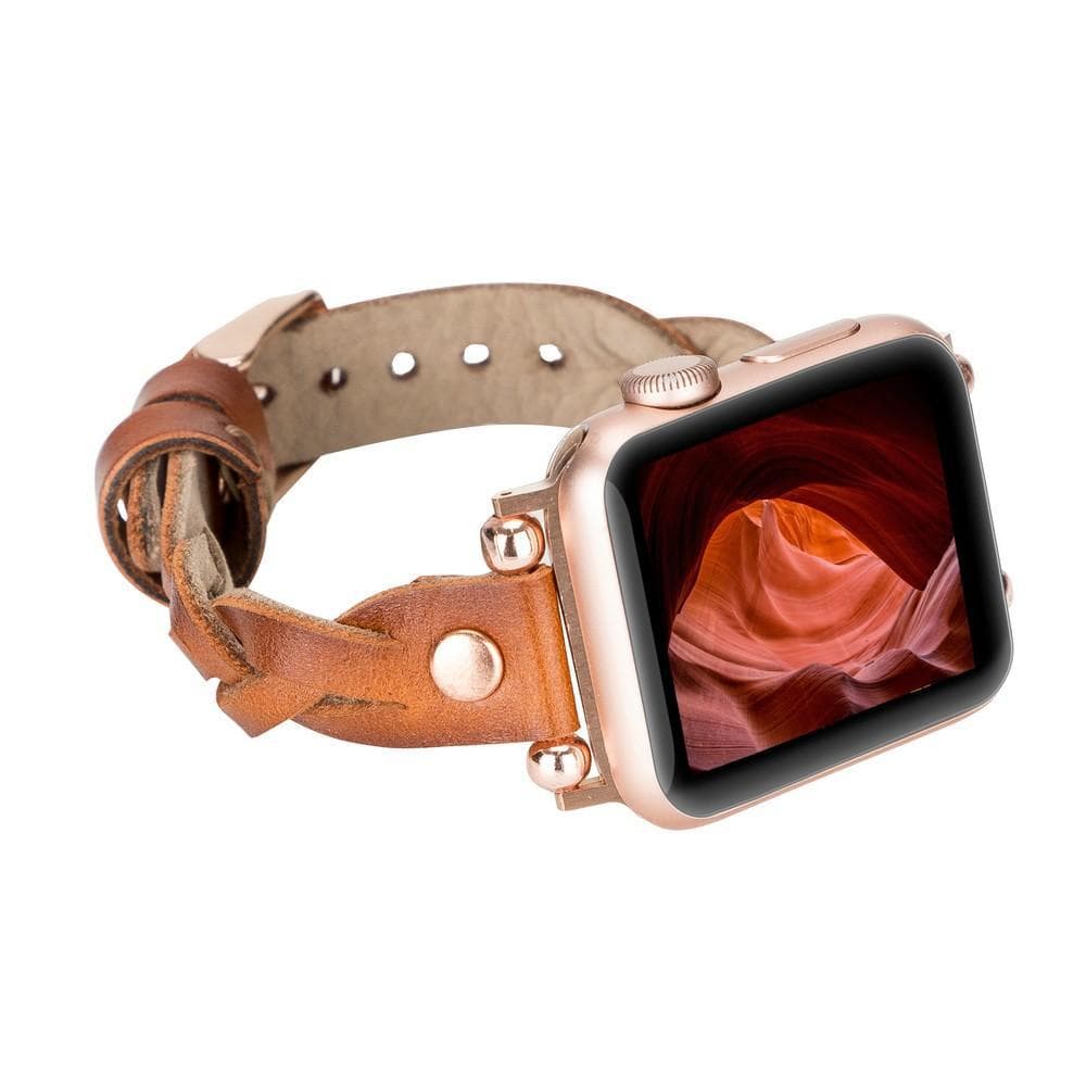 Wanda Ferro gevlochten roségouden Apple Watch-bandje in Trok-stijl van echt leer