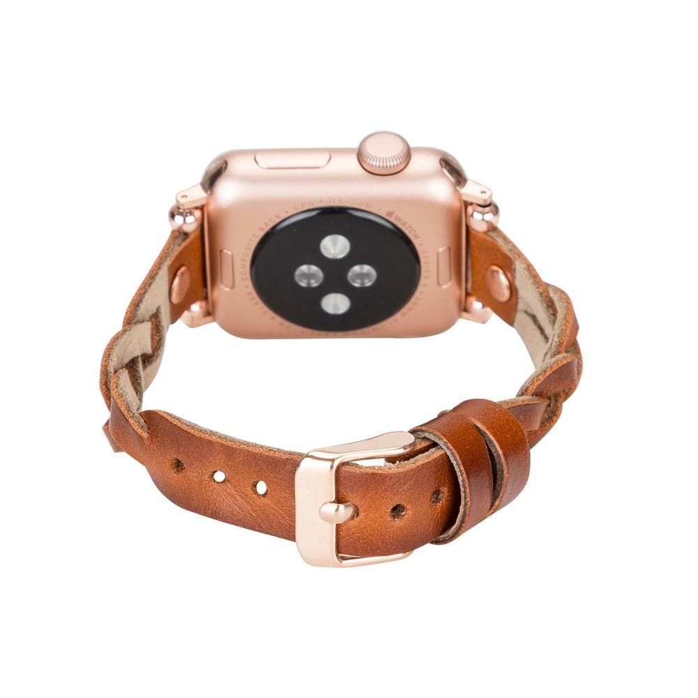 Wanda Ferro gevlochten roségouden Apple Watch-bandje in Trok-stijl van echt leer