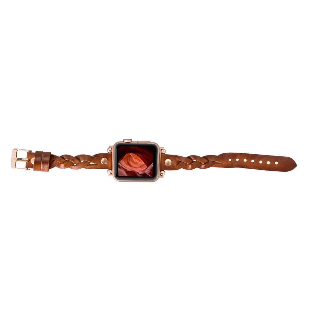Wanda Ferro gevlochten roségouden Apple Watch-bandje in Trok-stijl van echt leer