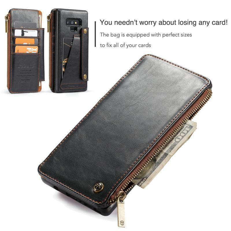 Voorzijde van een leren-look telefoonhoesje met kaarthouder