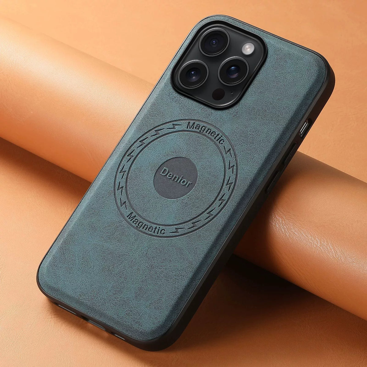 Detailweergave van een leren hoesje voor iPhone met stevige afwerking